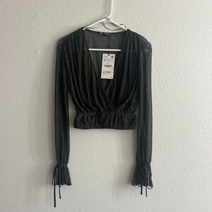 NWT Zara Dark Green Ruched Cropped Blouse